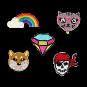 China Custom Patch Embroidery Stickers with Embroidered Designs Cat Dog diamond skull rainbow wholesale