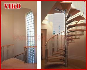 China Spiral StaircaseVH39S Tread Beech  Aluminum  Baluster  Stair Curved Glass Handrail 304 Stainless Steel wholesale
