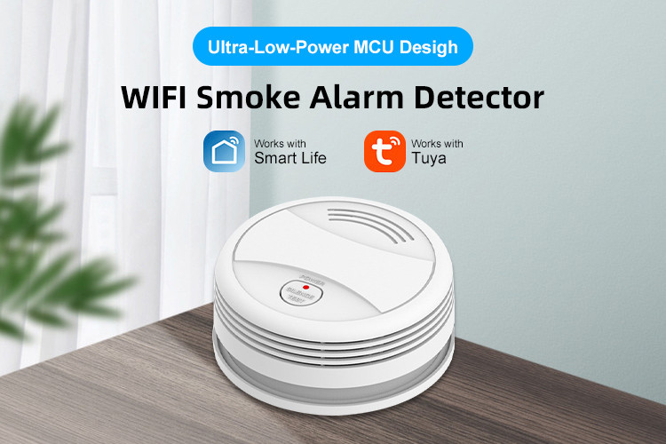 DC9V Alkaline Battery 80dB Wireless Tuya Smoke Detector Alarm For Indoor Fire