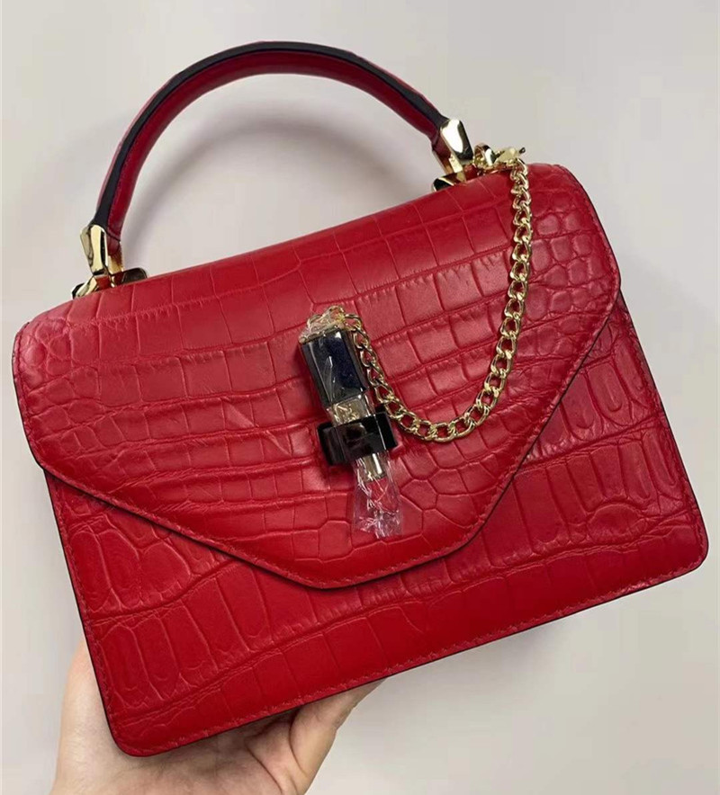 Authentic Crocodile Belly Skin Women Small Orange Purse Lady Chain Handbag Genuine Alligator Leather Female Shoulder Bag