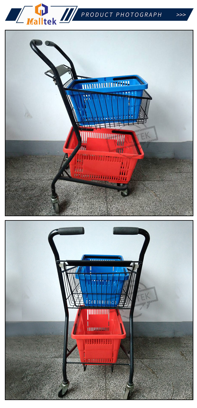Japan Style 2 Tier Mini Shopping Basket Trolley Cart With 4 Wheels