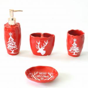 China Red Color Ceramic Bathroom Set With Christmas Trees Deer Pattern on sale