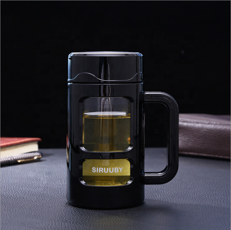 Customized Modern 16oz 450ml Glass Insulated Water Bottle Tea Infuser Glass Water Bottle With Protective Sleeve Case Handle Wide Mouth Large Capacity