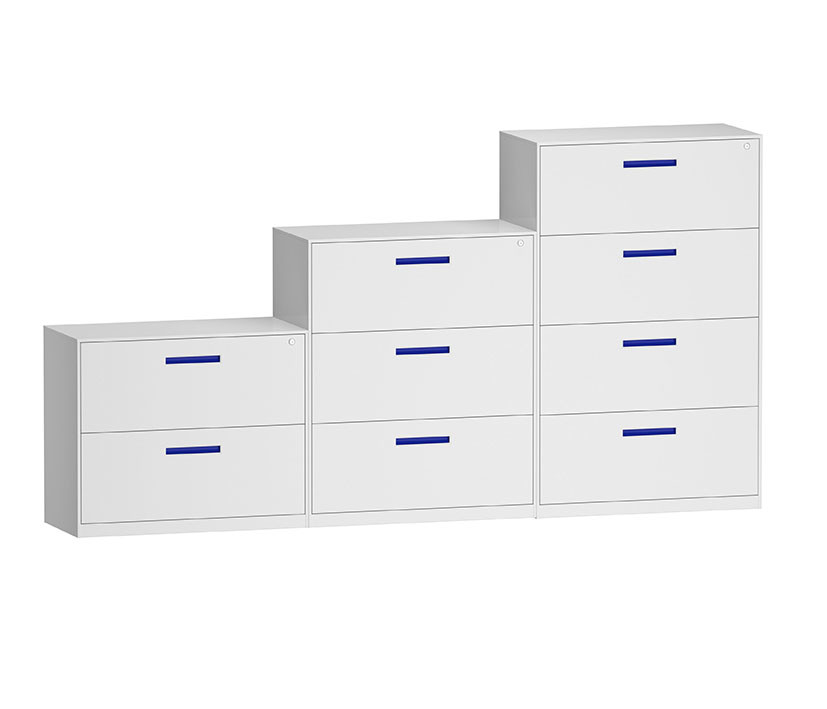 SPCC Material Lateral 3 Drawer Filing Cabinet Office Knocked Down 1085mm Height