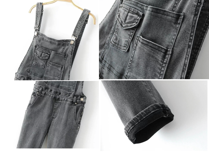 High quality black washed skinny denim overalls dungarees women