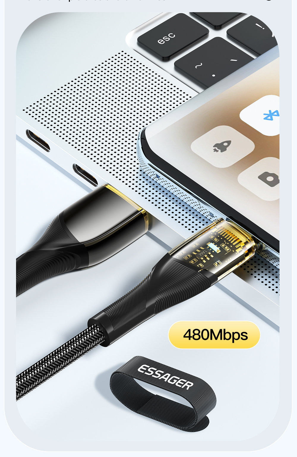 PVC Phone USB A To C Cable Transparent 100W 7A 480Mbps