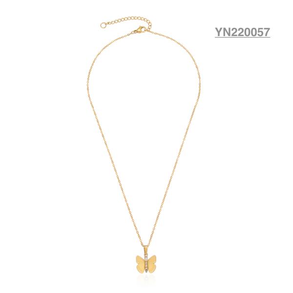 Vintage Delicate Rhinestone Butterfly Chain Necklace Stainless Stacked Pendant
