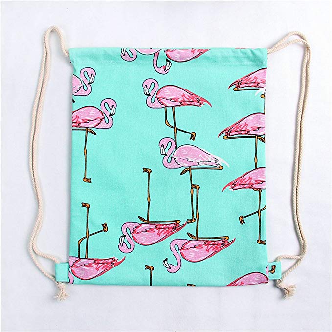Canvas Flamingo Woven String Bag Non Toxic Solid Color Image Carrier Ecological