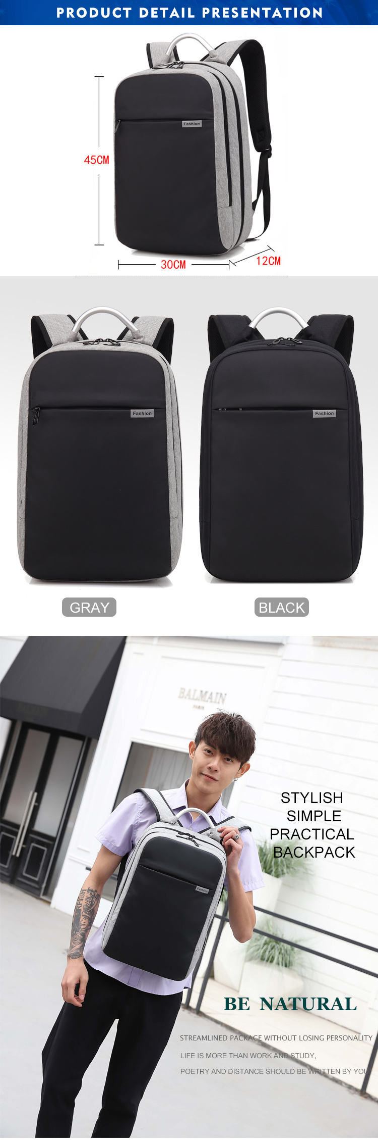 16 Litre Laptop Compartment Anti Theft School Backpack 30*12*45cm