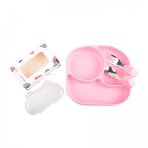 China OEM ODM Baby Silicone Feeding Set Plate Spoon Fork And Bowl Pink on sale
