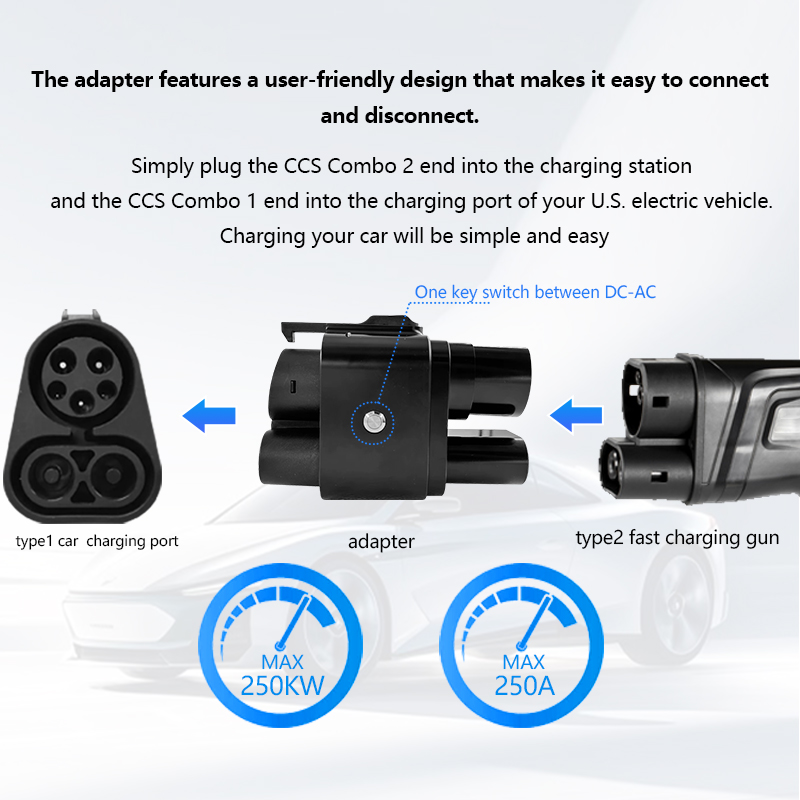 250kw Max Power CCS2 to CCS1 Adapter for EV Charging Rated Current 50-250A Operation Voltage 1000V in One Adapter