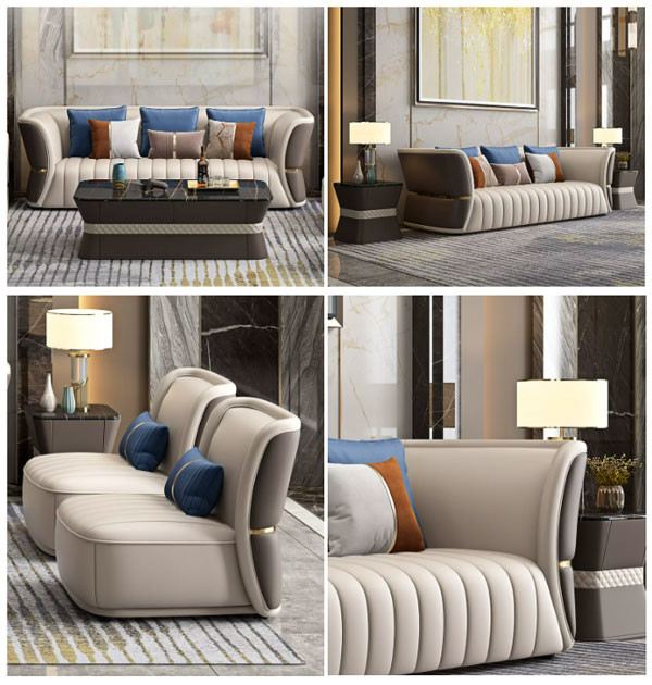 Italian Luxury Style 6 Piece Sectional Couch Furniture Leather 1+2+3 Set