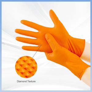 China Orange Disposable Nitrile Work Gloves Powder Free Diamond Texture Industrial Nitrile Gloves wholesale