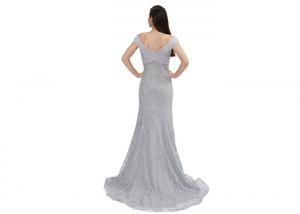 China Sexy Backless Elegant Long Wedding Dresses , Regular Sleeve Beige Evening Gowns wholesale