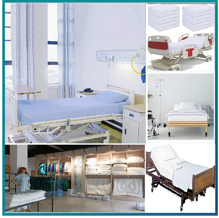 Customized Hospital Medical Fitted Bedding Set Solid Striped 100% Cotton Fabric 3 Piece
