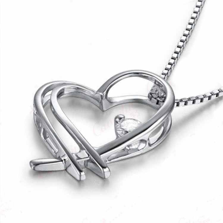 Women White Gold with Diamonds Love Heart Pendant Necklace (GDN015)