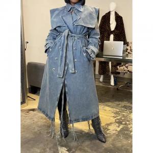 China                  High End Fashion Winter Loose Blue Denim Jacket Windbreaker Trench Ladies Long Coat for Women              on sale
