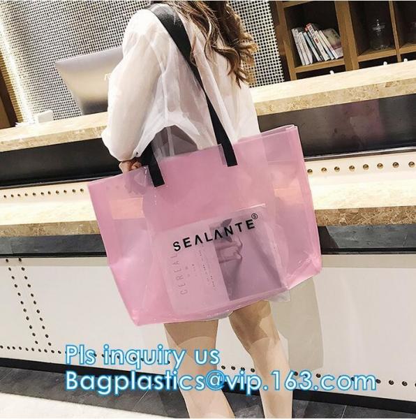 Plastic Waterproof Beach Bag, satchel handbag with a purse for women, Pockets And Zipper See Through PVC Tote Bag, carry