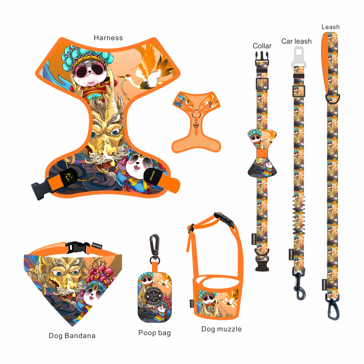 Customized Vest Collar Leash Harness Set 900D Nylon Lightweight Dog Harness