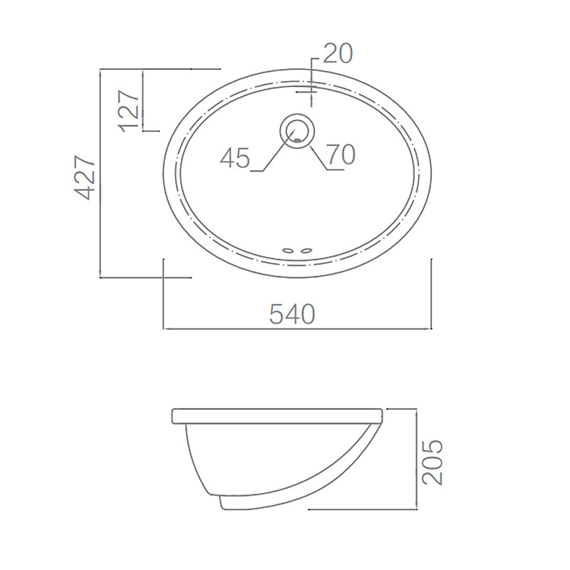 ARROW AP406AE Under Counter Basin , Oval Round Modern Vanity Basin
