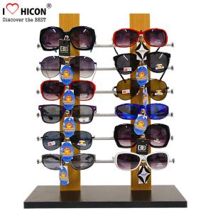 China 12 Pairs Wood Sunglass Display Desktop , Custom Eyewear Display Rack Simple Design on sale