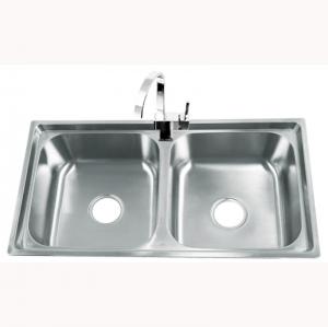 China 50/50 Split Basin Double Bowl SS Kitchen Sink With Faucet Electroplated wholesale