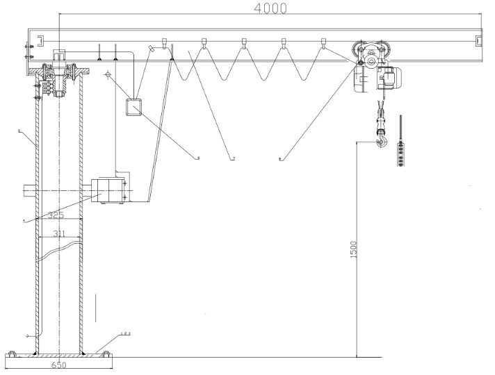 Luffing 270° Pillar Mounted Jib Crane Span 4.5m~6m