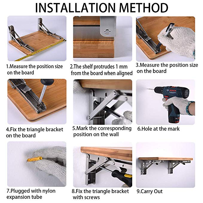 Stamping Punching Bending Process Wall Mount Collapsible Shelf Hinge for 2pcs White