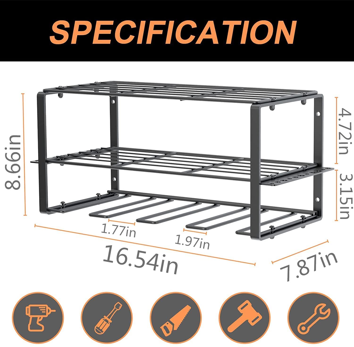Power Tool Organizer Wall Mount Drill Holder for Non-folding Rack Classification
