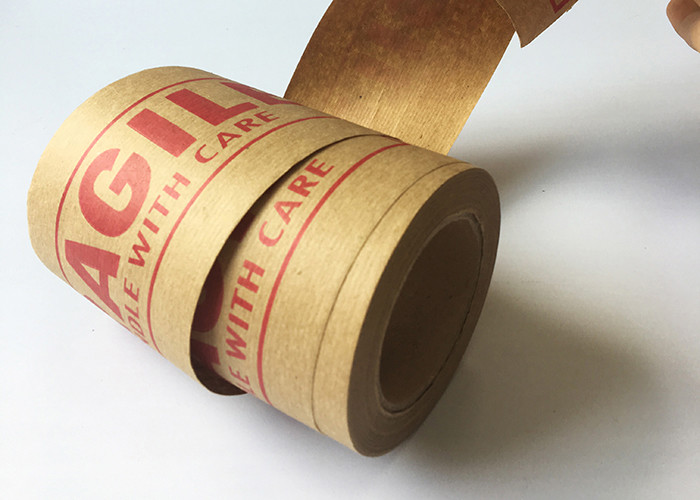 Water Active Fragile Printed 44.7N/25mm Kraft Gummed Paper Tape