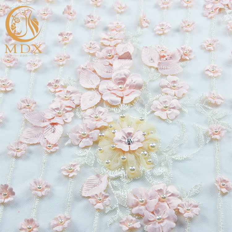 Multiple Colors Tulle 3D Floral Lace Fabric Nylon Embroidery Lace Fabric