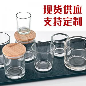 China Dustproof Candle Jars With Wooden Lids , Multiscene Colored Glass Candle Jars on sale