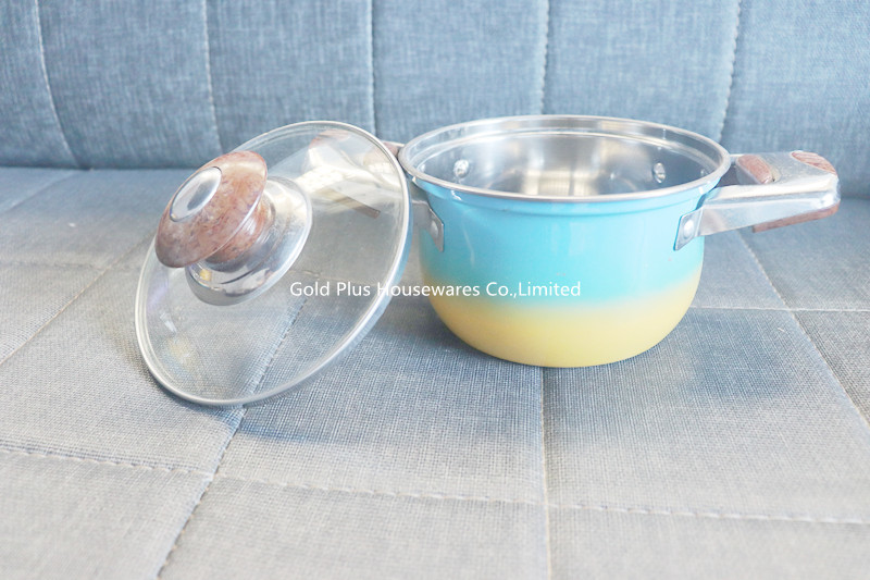 Rainbow Stainless Steel Stock Pot With Glass Cover Commercial Cooking Soup Pan