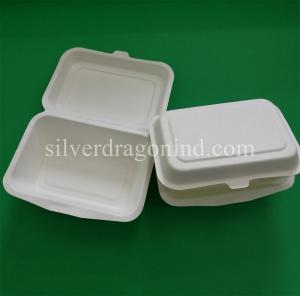 China Disposable Biodegradable Sugarcane Pulp Paper Lunch Box, sugarcane clamshell 600ml wholesale