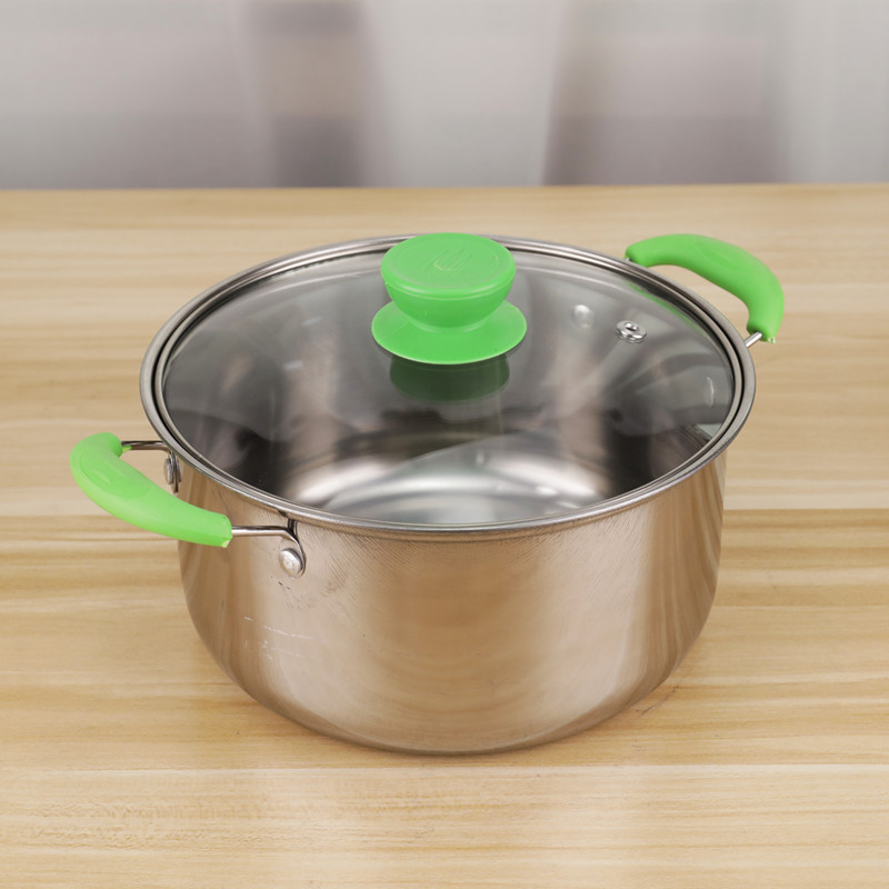 Quality Stainless Steel 5pcs Cookware Set Soup Pot for Cooking with Green Handle