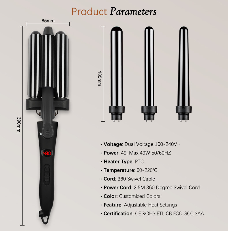 Professional Interchangeable Hair Curler Wand Set With Ceramic Barrels