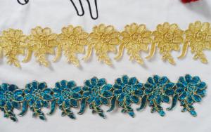 China Gold Wire Embrodery Lace Edge with Cord Embroidery Lace Trim on sale