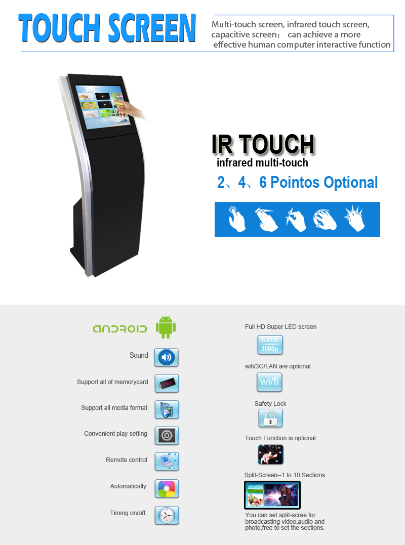 Ticket Printing Touch Screen Display Kiosk , 19 Inch Queue Electronic Signage Display