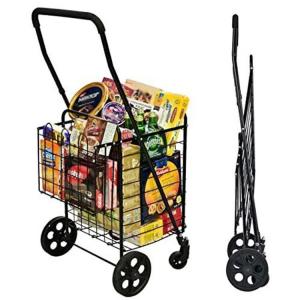 China 360 Rolling Swivel Wheels Shopping Cart Double Basket Folding Portable Cart on sale