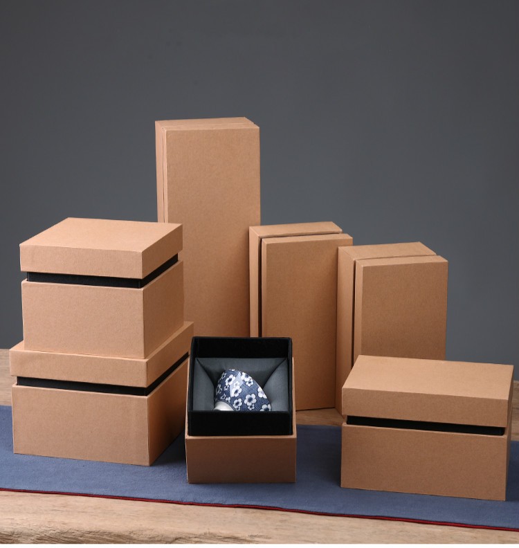 Custom Rigid Brown Kraft Paper Square Mug Bowl Storage Vase Packaging for Chinese Tea Cup Saucer Set