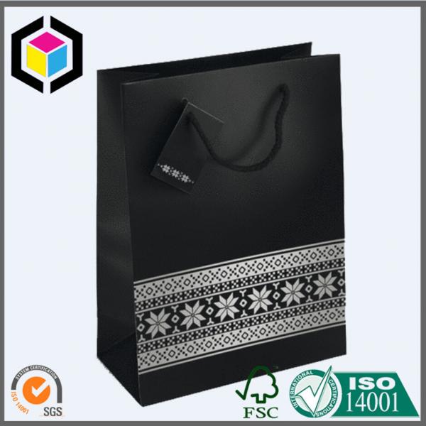 Quality Luxury Matte Black Color Paper Bag; Ribbon Handle Gift Paper Packaging Bag for sale