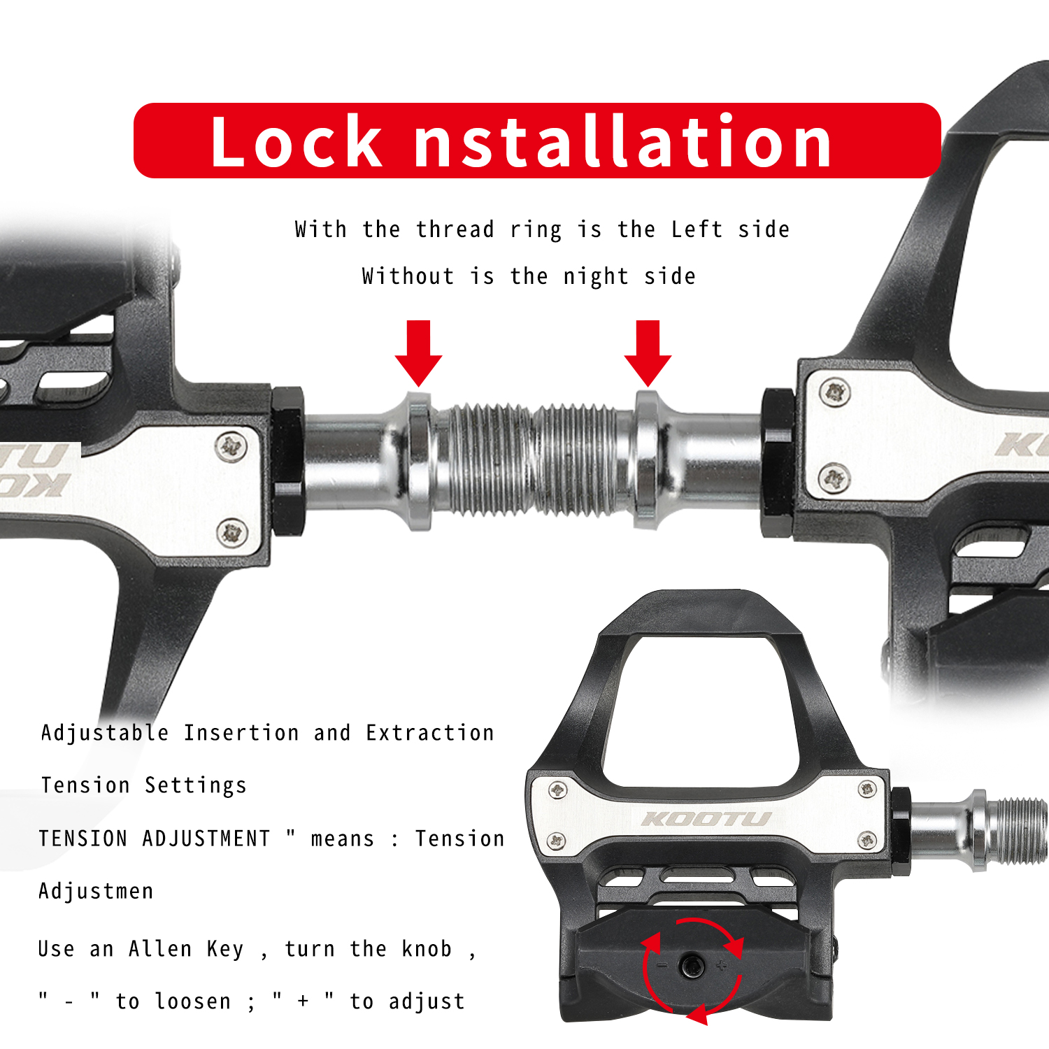 KOOTU Bike Pedals Road Bike LOOK KEO Pedals 9/16'' Bicycle Clipless Pedals