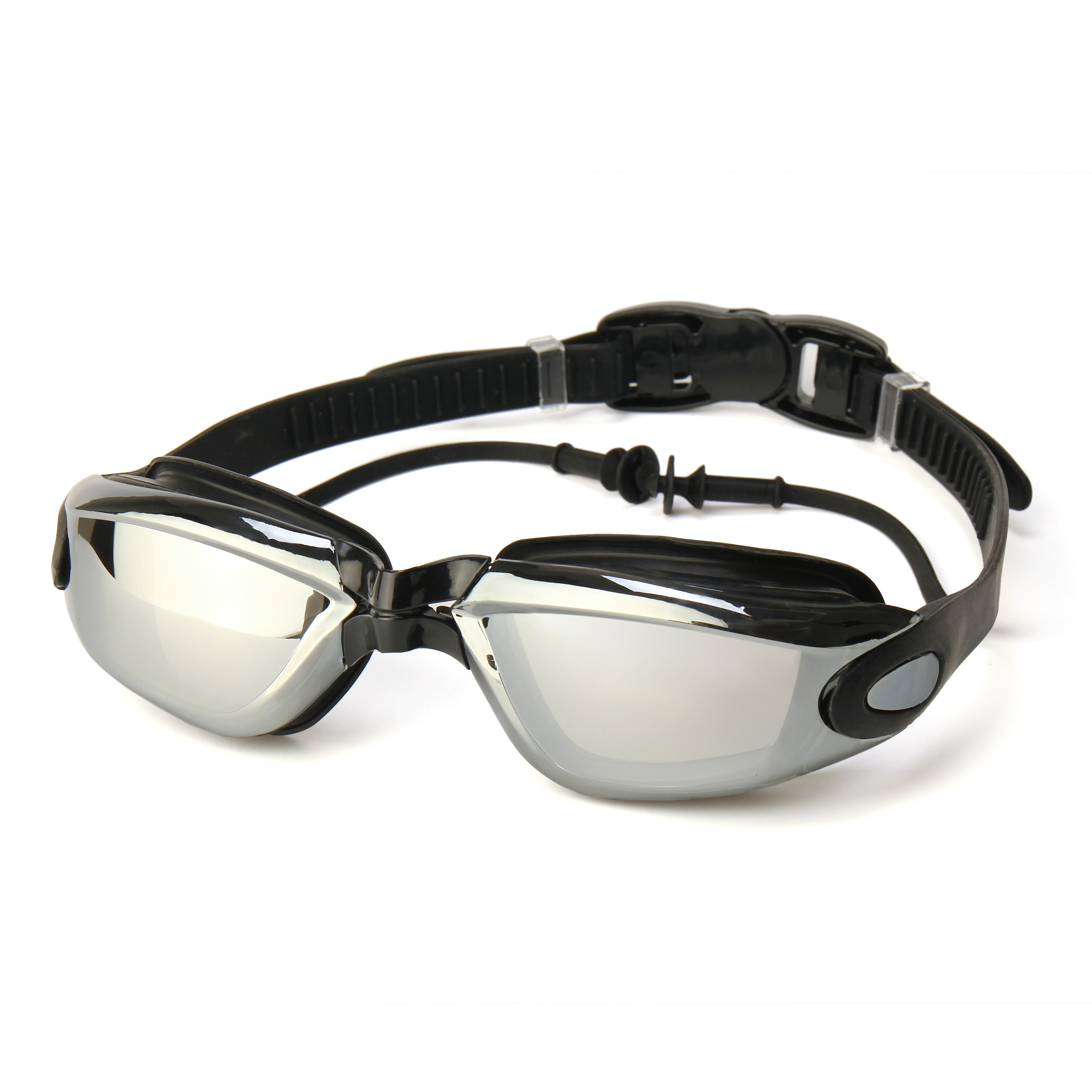 Summer Swimming Goggles Professional Anti-fog Swimming Goggles Men & Women Big Box Electroplating + Swimming Cap SilverI