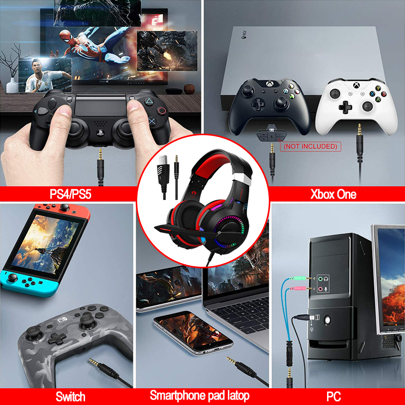 Wired Noise Cancelling PC Gaming Headset With RGB LED Mic Control Button Free Sample