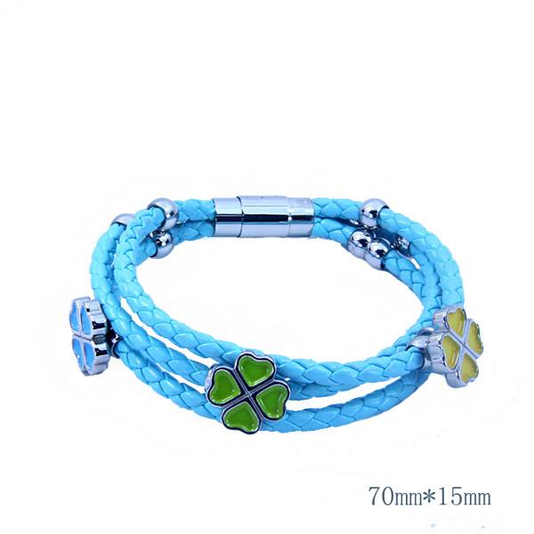 Europ American Fashion Trendy Stainless Steel Geniune PU Leather Bracelet Bangle