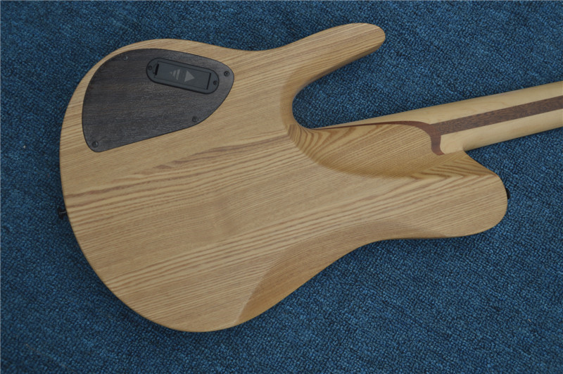 Custom 5 Strings Neck Through Ash Body Burl 3 Piece Neck Electric Bass Guitar in Natural Wood
