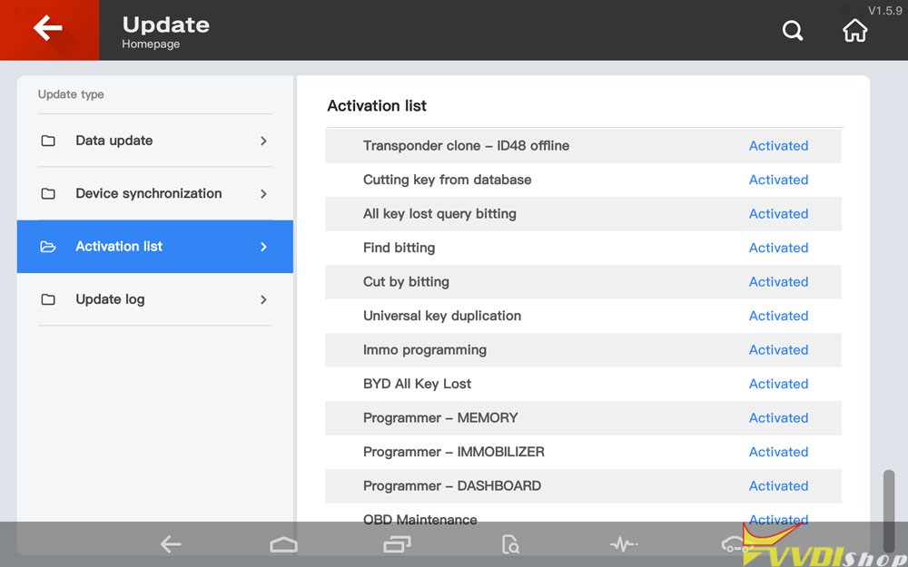 VVDI Key Tool Plus VAG Version License List 5
