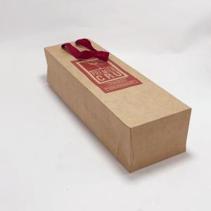 China Ribbon Handle Kraft Paper Bag Red Wine Bottle Gift Bags 0.30mm Thickness wholesale