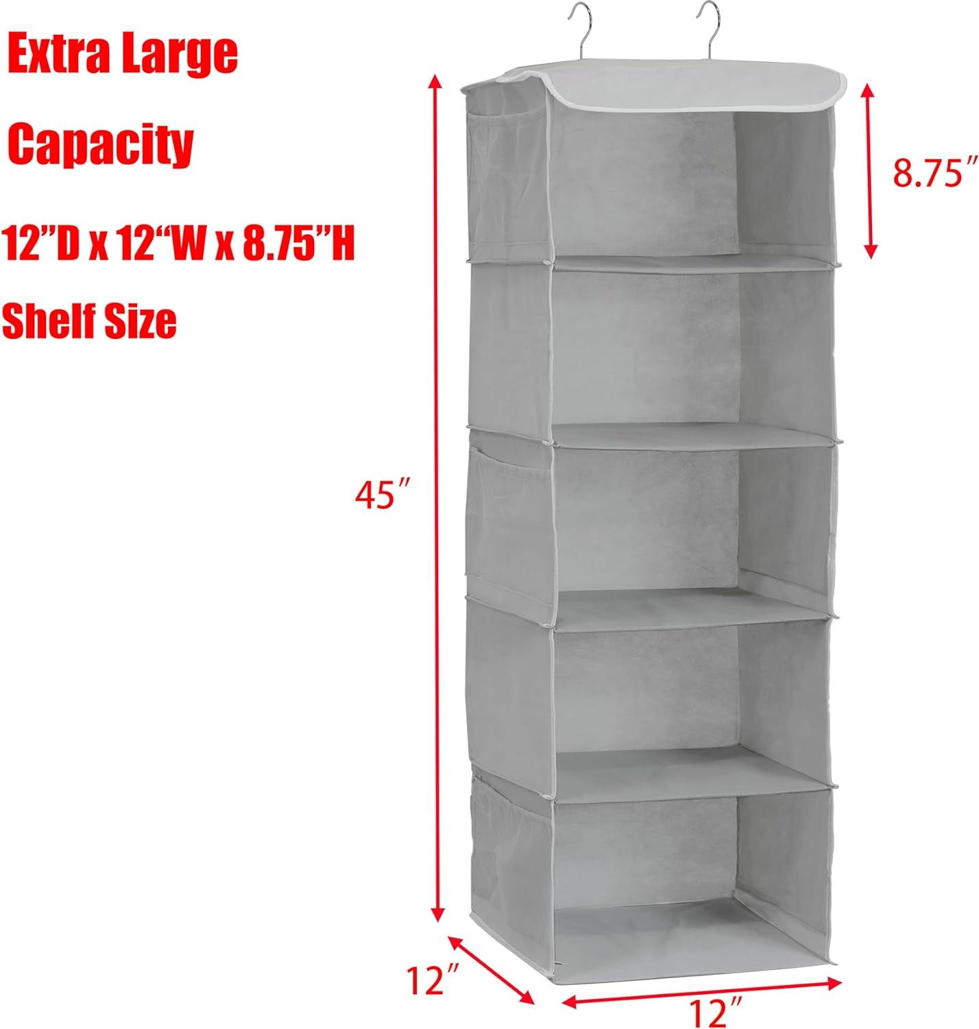 SIMPLE HOUSEWARE 5 SHELVES HANGING CLOSET ORGANIZER, GRAY