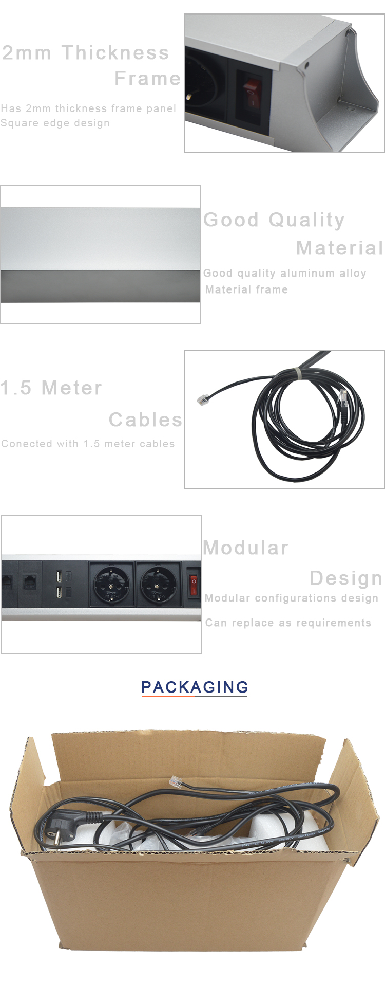 Mount under desk multimedia power data under table socket